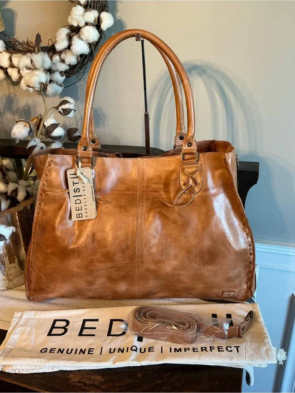 NWT Bed Stu Rockaway Shoulder Bag Crossbody Work School Tote Tan Rustic $345 - Picture 3 of 16